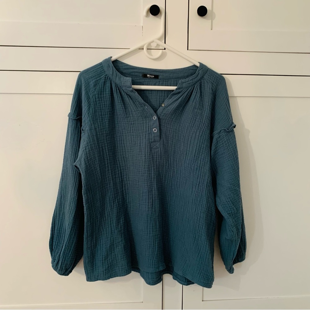 Melody Blue Gauze Ballon Sleeve Blouse Size Large